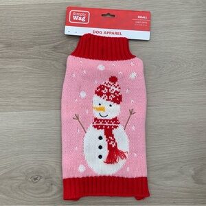 New Sz Small Simply Wag Dog Apparel Snowman Pink Red Holidays Christmas Sweater
